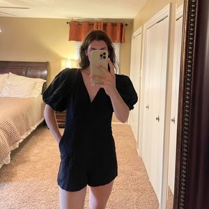 Black linen romper